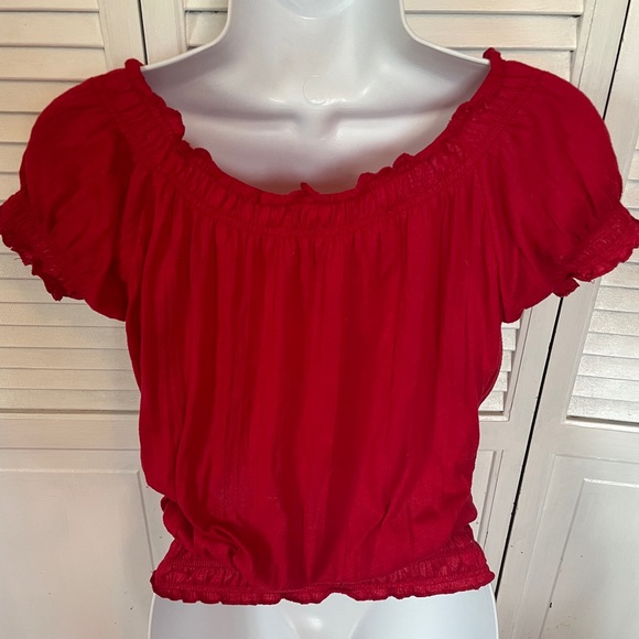 Red Cinched Waist Top Blouse Size XS - Picture 4 of 8